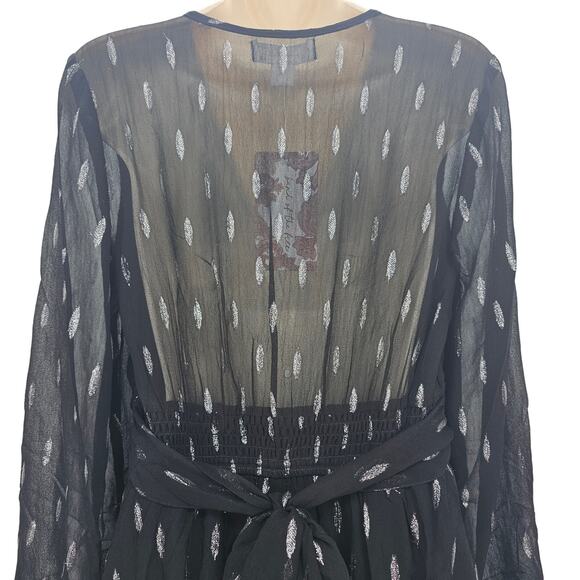 Band Of The Free Womans size S Evette Black Shimmer Mini Dress Bell Sleeves NEW - Picture 5 of 8